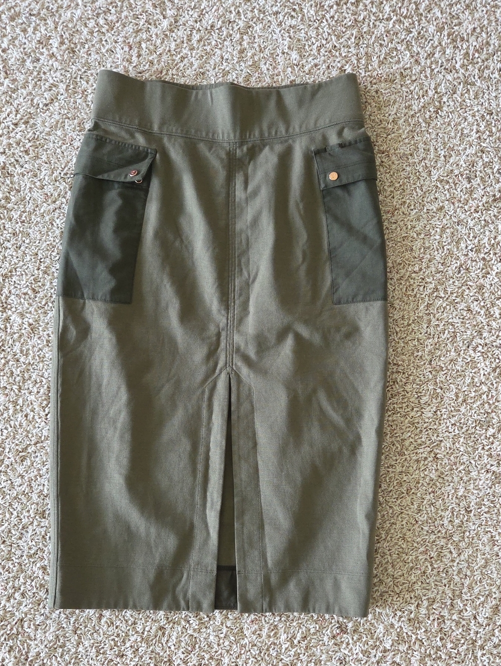 Kit and Ace Olive Green Utility Pencil Skirt with Patch Pockets